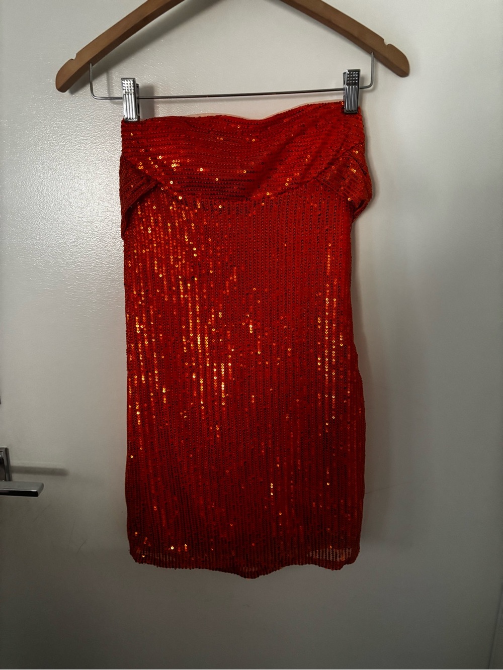 New Orange Sequin Strapless Mini Dress